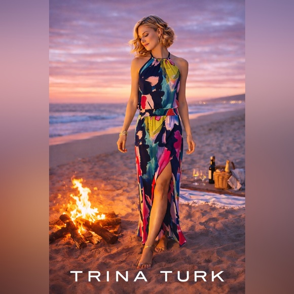 NWT, Trina Turk Shirley Halter Dress Stretch Elastic ,Side-Slit Resort,Size 8 - Picture 3 of 9